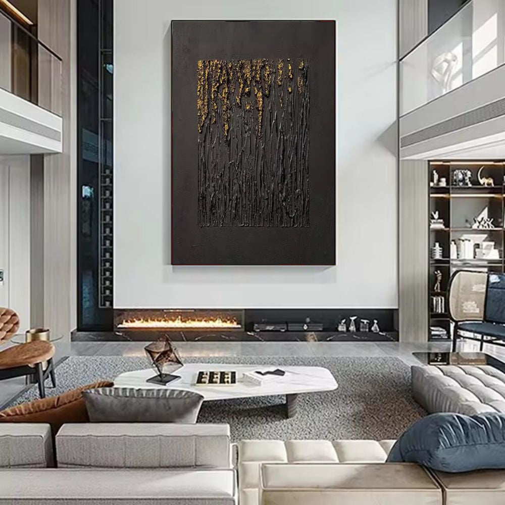 Large Black Abstract Handmade Wabi-sabi Art for Home Decor
