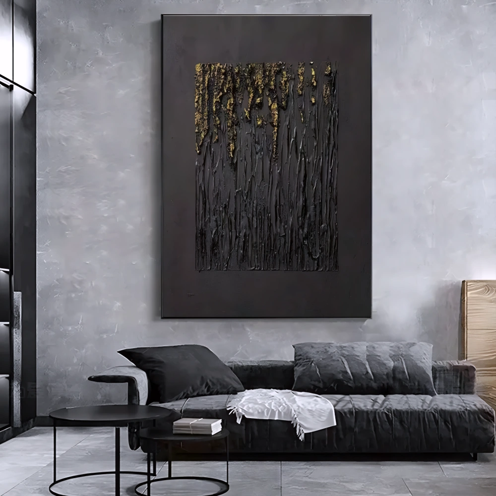 Large Black Abstract Handmade Wabi-sabi Art for Home Decor
