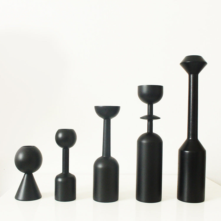 Modern simple black wooden candle holder