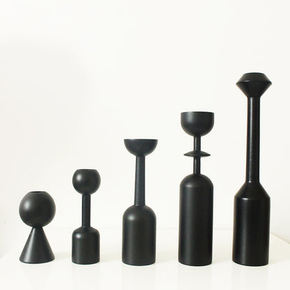 Modern simple black wooden candle holder