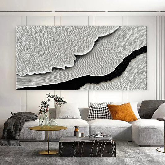 Hand Painted Black & White Sea Waves Abstract Paintings