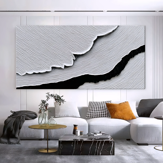 Hand Painted Black & White Sea Waves Abstract Paintings