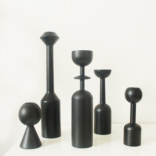 Modern simple black wooden candle holder