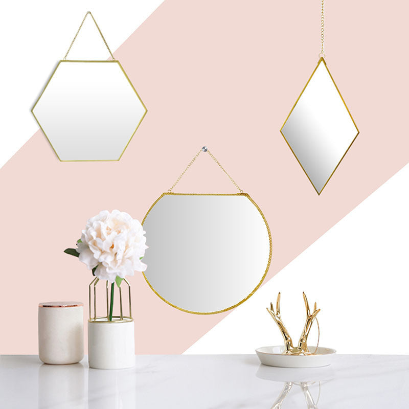 Brass Hexagonal Cosmetic Bathroom Mirror - Minimal Bathroom Decor Mirror