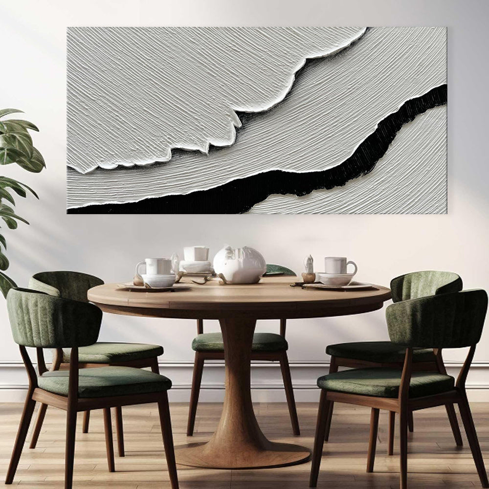 Hand Painted Black & White Sea Waves Abstract Paintings