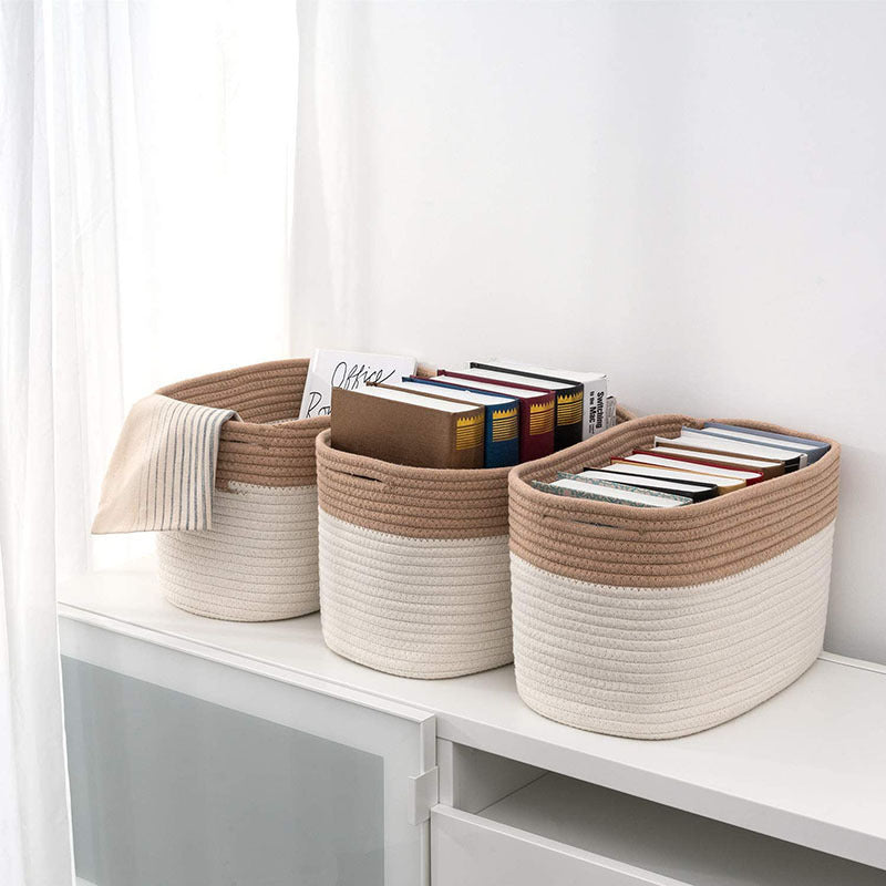 Cotton Rope Storage Basket - Decorative Rectangular Storage Basket