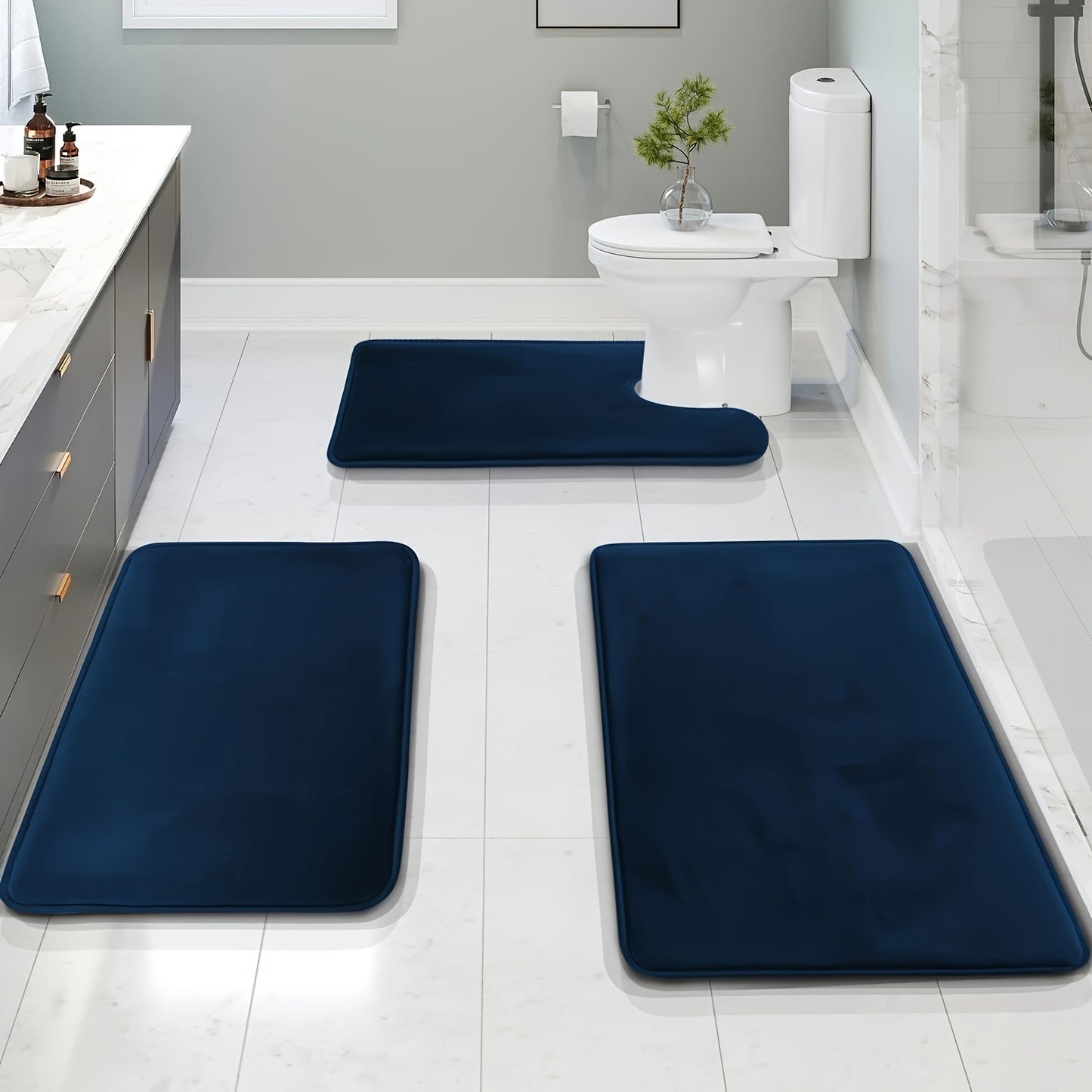 Three-piece Luxury Toilet Set - High Quality Solid Color Bathroom Mats
