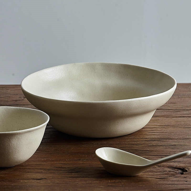 White Pottery Matte Soup Bowl - Minimal Fruit Salad Bowl