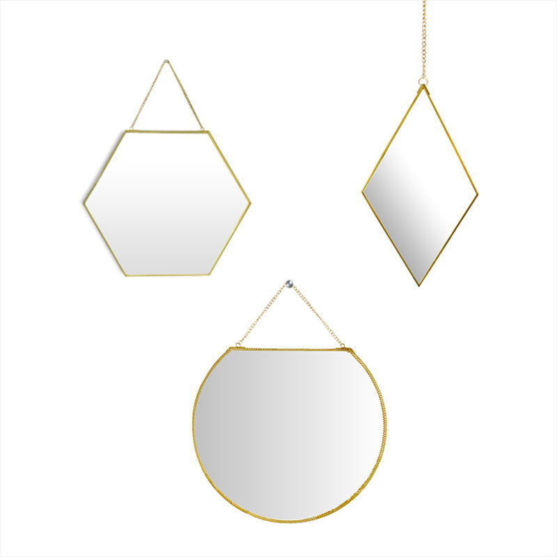 Brass Hexagonal Cosmetic Bathroom Mirror - Minimal Bathroom Decor Mirror