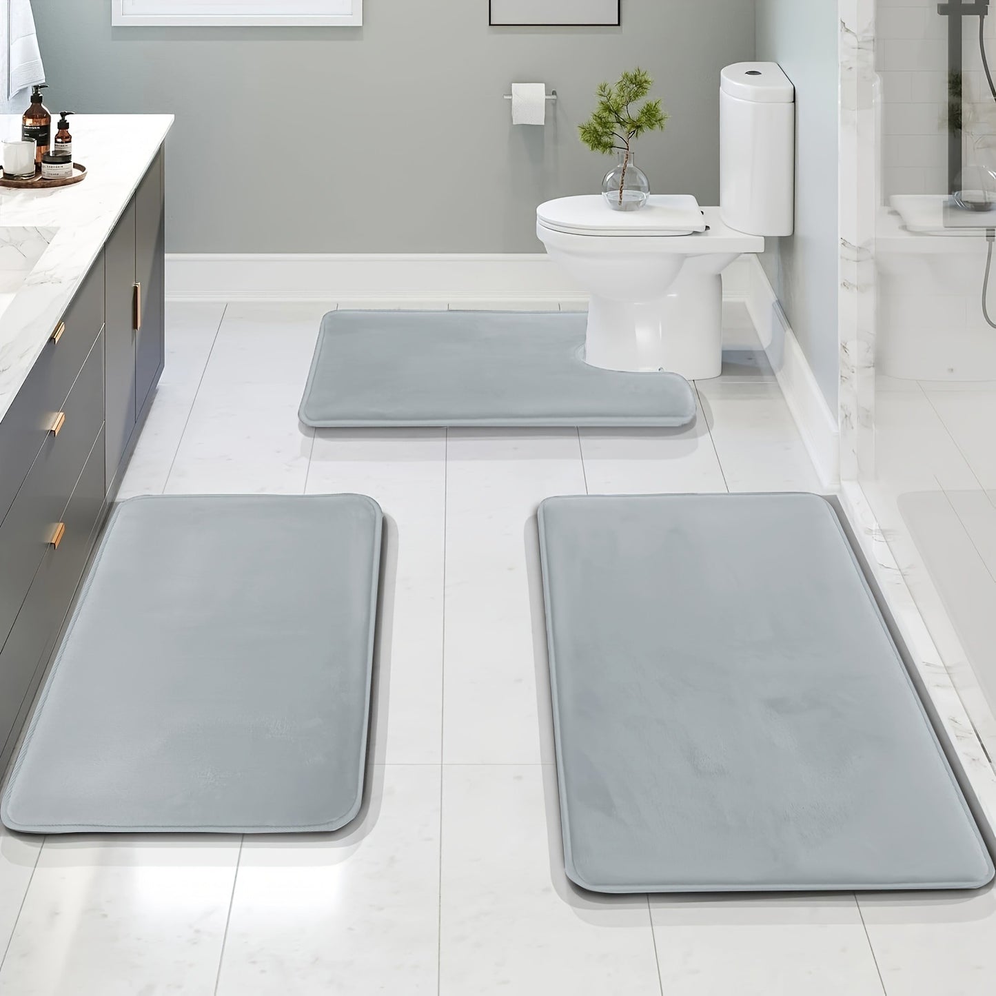 Three-piece Luxury Toilet Set - High Quality Solid Color Bathroom Mats