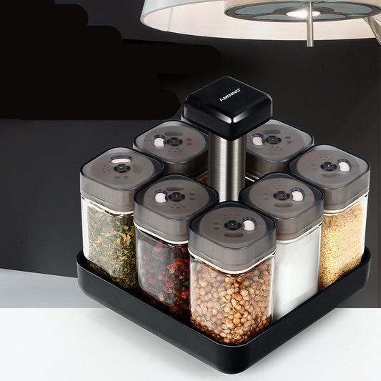 Spice Jar Glass Organizer - Kitchen Seasoning Container - Seasoning Organizer