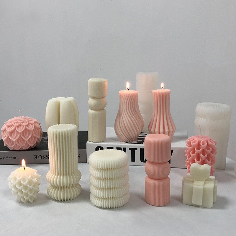 Aromatherapy Candle Mould Striped Cylinder Epoxy Plaster Decoration Geometric Cylinder