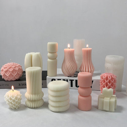 Aromatherapy Candle Mould Striped Cylinder Epoxy Plaster Decoration Geometric Cylinder