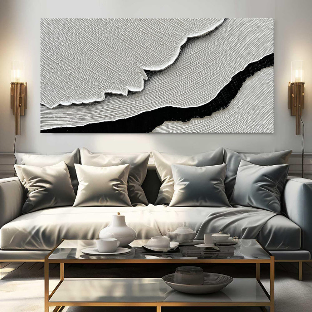 Hand Painted Black & White Sea Waves Abstract Paintings