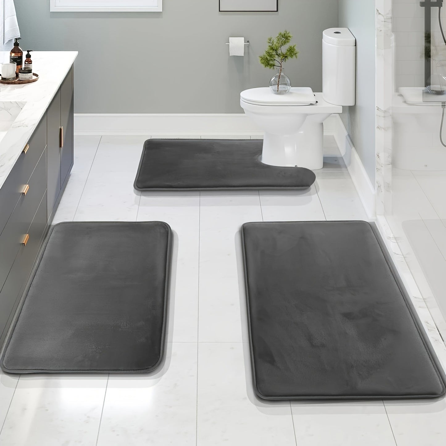 Three-piece Luxury Toilet Set - High Quality Solid Color Bathroom Mats