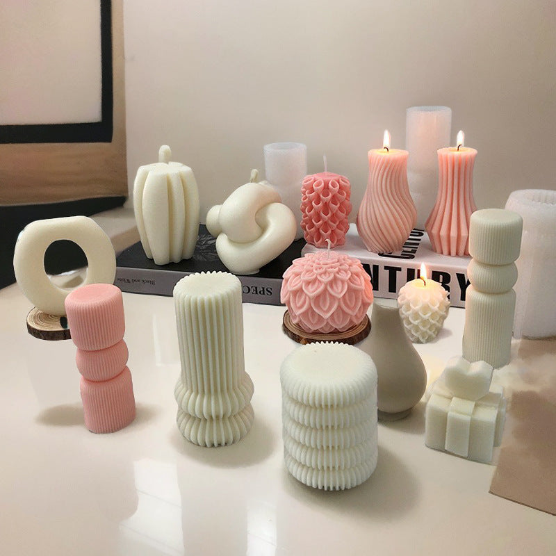 Aromatherapy Candle Mould Striped Cylinder Epoxy Plaster Decoration Geometric Cylinder